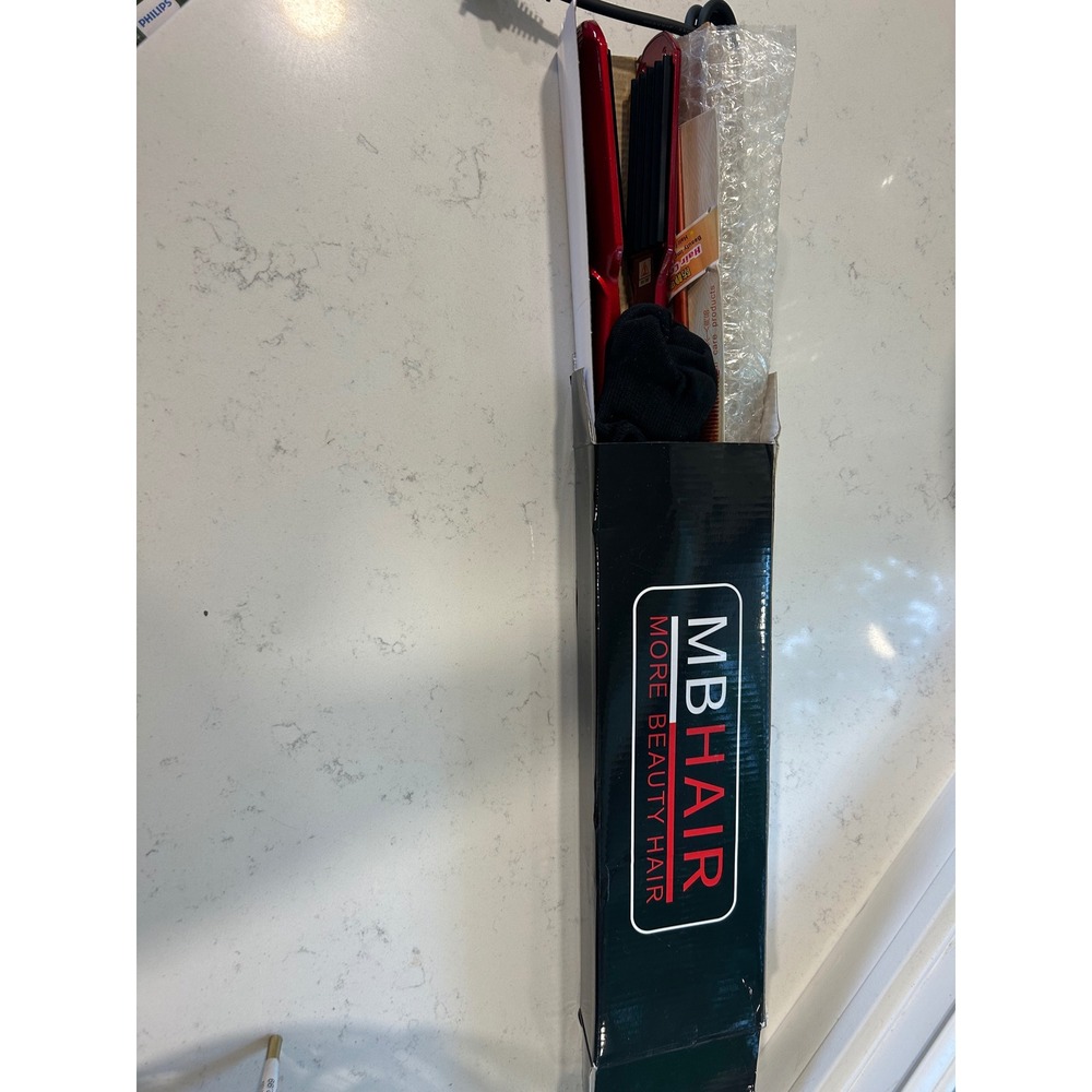 MB Hair Professional Ceramic Hair Crimper Iron Red Metallic Adjustable Temp‎ NEW